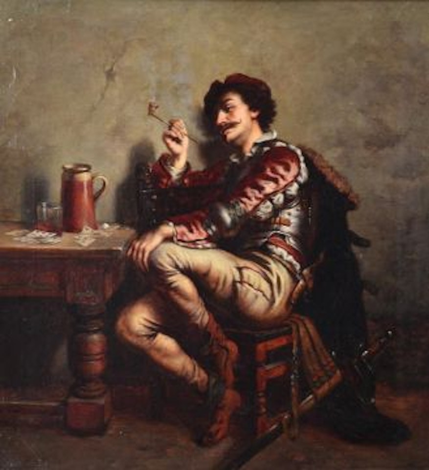 A cavalier smoking a pipe by Continental School