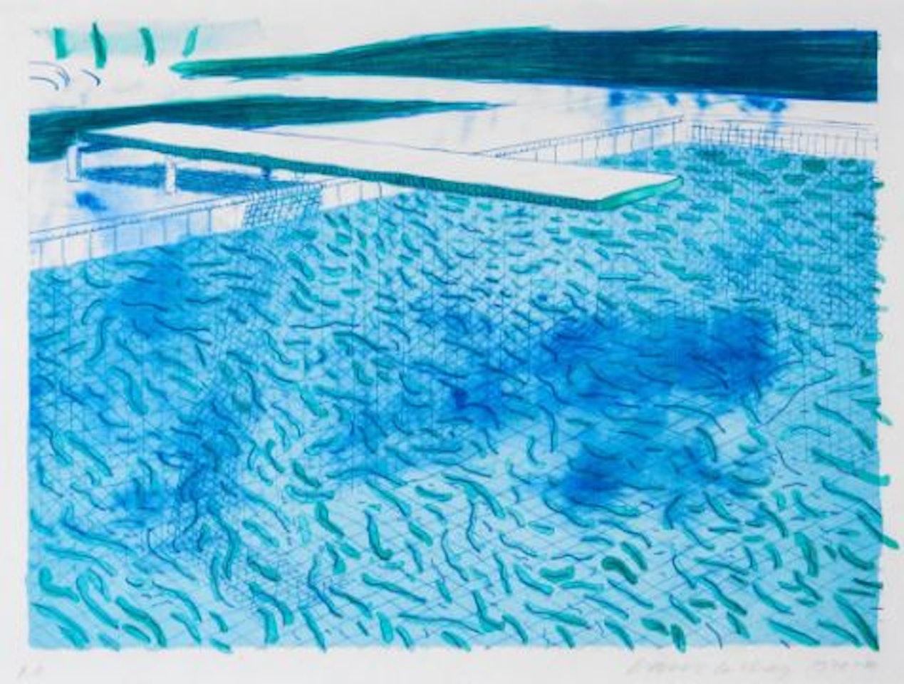 Lithograph of Water Made of Lines, A Green Wash, and a Light Blue Wash (t.205) by David Hockney