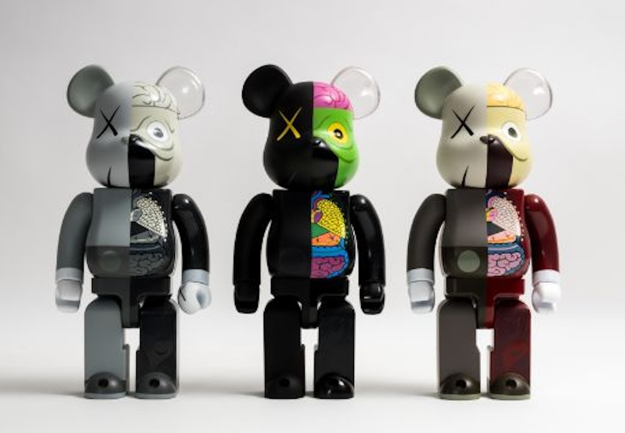 OriginalFake Dissected Bearbrick Companion 400% (Grey, Black and Red) by Kaws