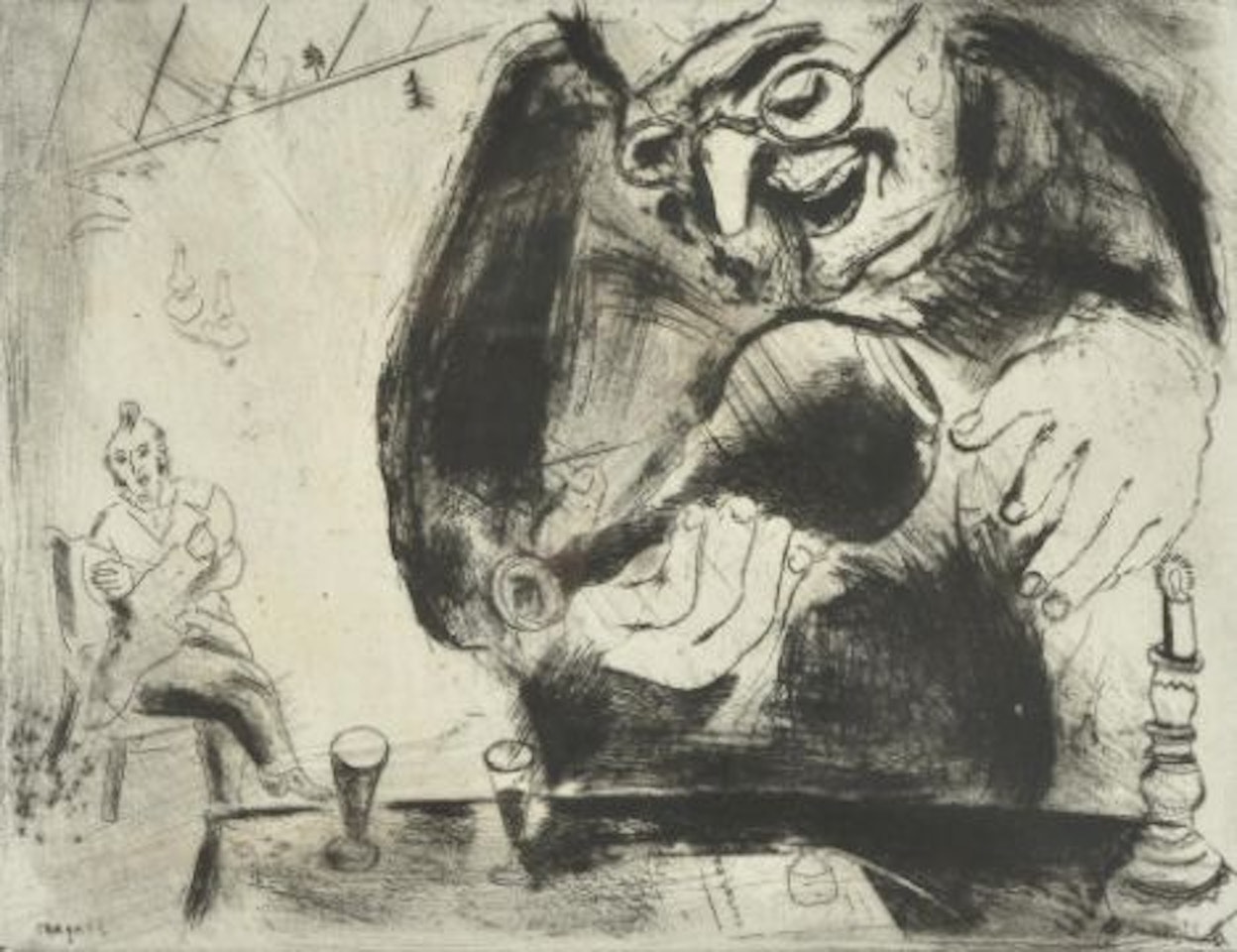 Pliouchkine offre a boire, from Les Ames Mortes (Cramer Books 17) by Marc Chagall