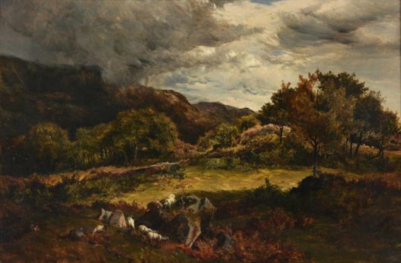 Sheep in a Welsh landscape by Sidney Richard Percy