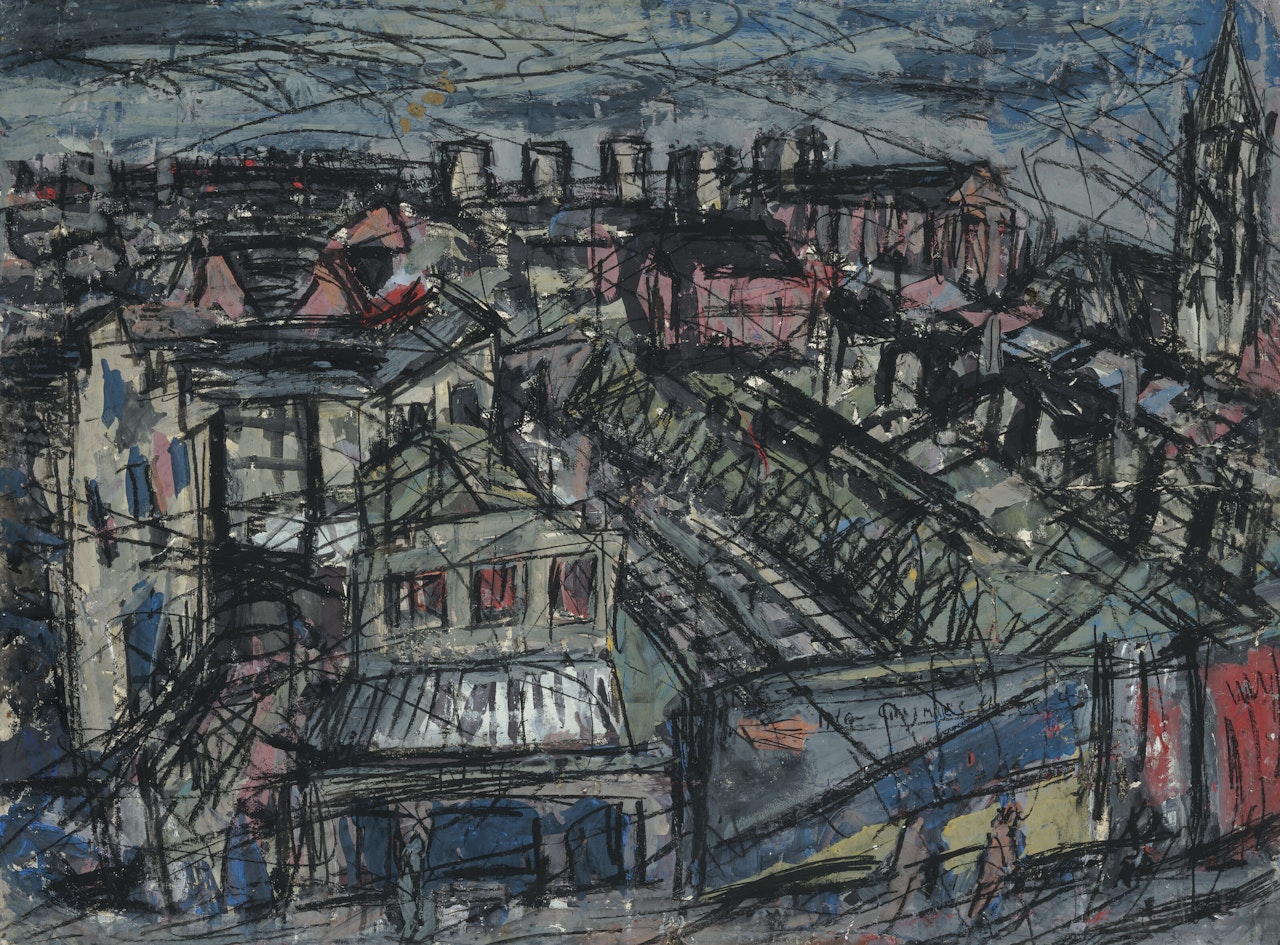View of Hackney with German Hospital by Leon Kossoff