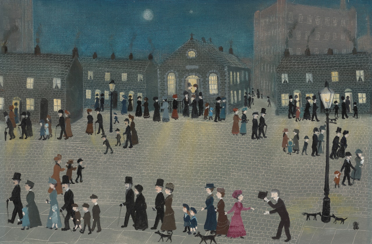 The Church and Chapel, Going Home on Sunday Evening by Helen Bradley