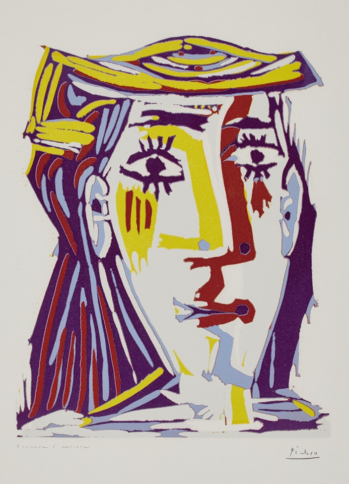 Portrait de Jacqueline au Chapeau de Paille Multicolore by Pablo Picasso