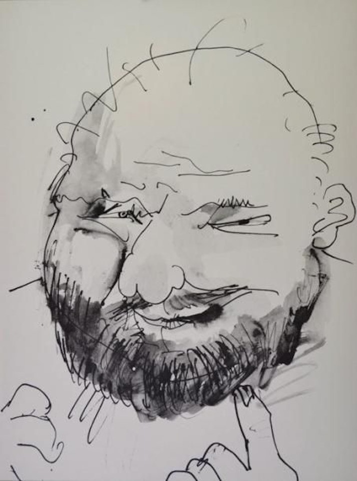 BALD, BEARDED AND HILARIOUS, LINE AND WASH by Pablo Picasso