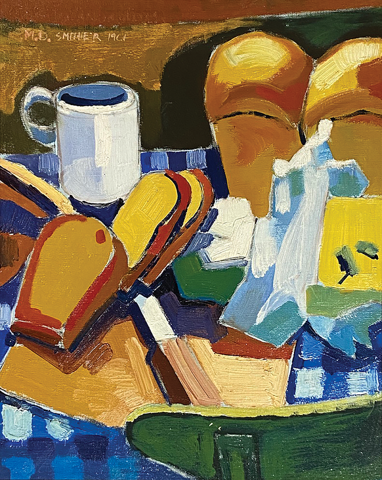 Still Life with White Mug & Sliced Bread by Michael Smither