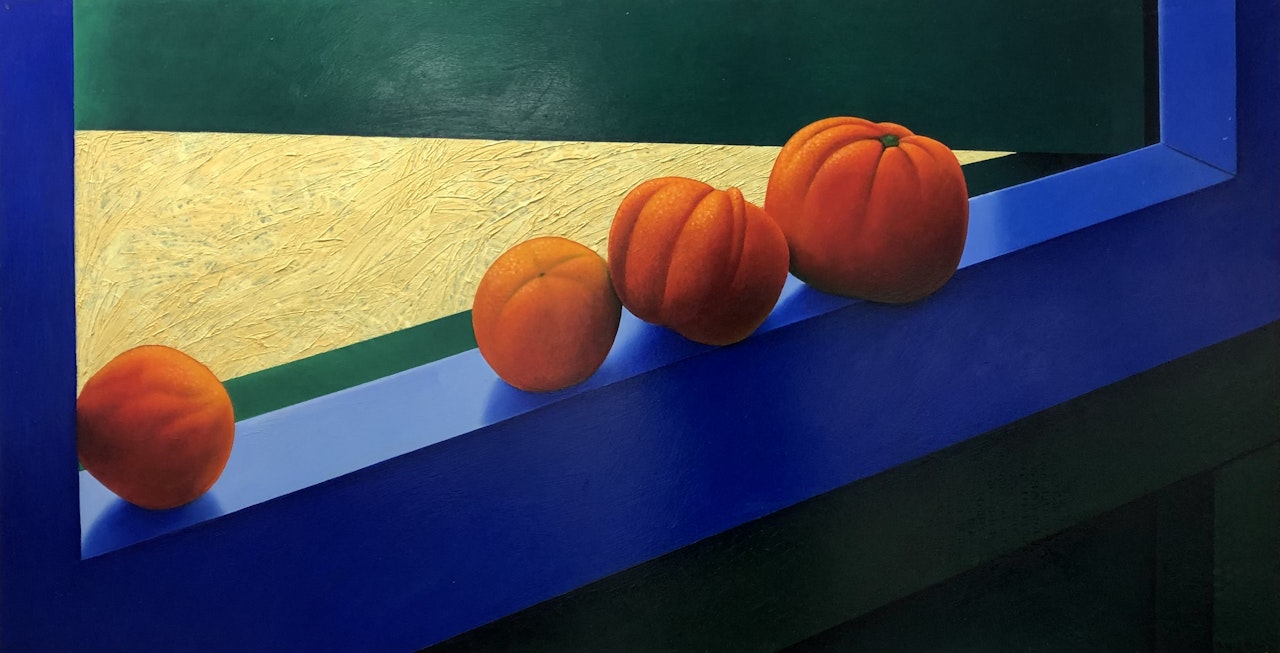 Tangelos on a Window Ledge by Michael Smither