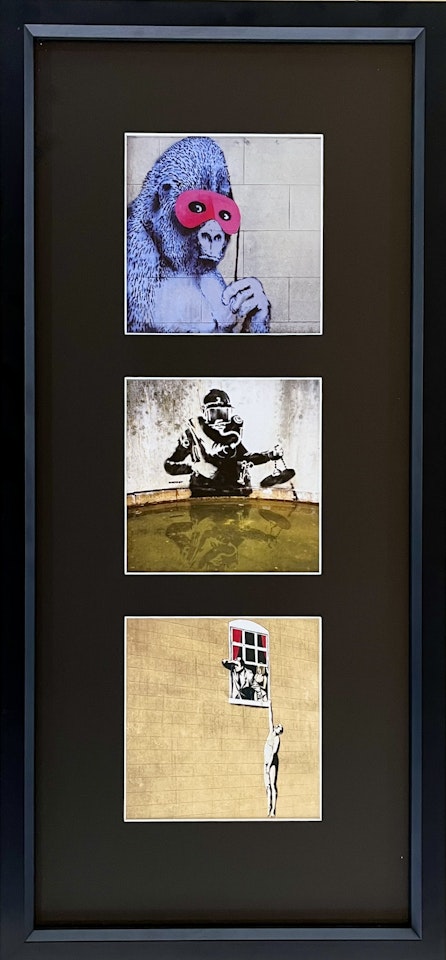 Three framed postcards from Banksy"s Bristol: Home Sweet Home by Banksy