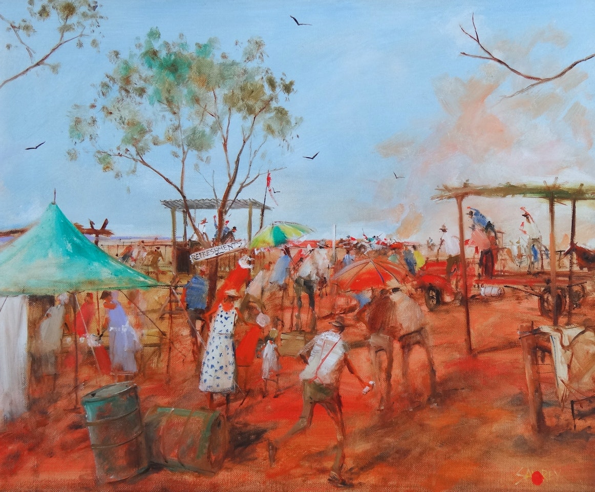 When Quigley Got the Outsider Home, Boulia Picnic Races Queensland by Hugh Sawrey