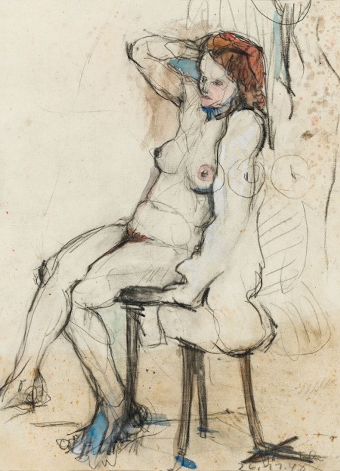 Seated female nude by Hans Staudacher