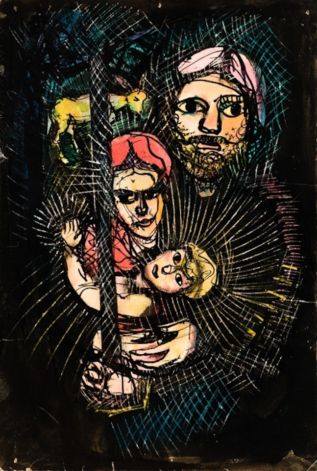 Holy Family with Donkey (Escape to Egypt) by Hans Staudacher
