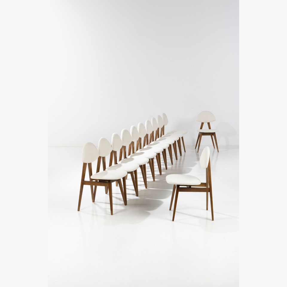 Model S12; Set of twelve chairs by Ettore Sottsass