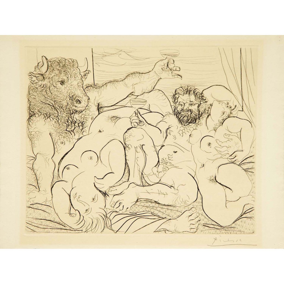 Scène Bachique au Minotaure (Suite Vollard, pl. 85) (1933) by Pablo Picasso