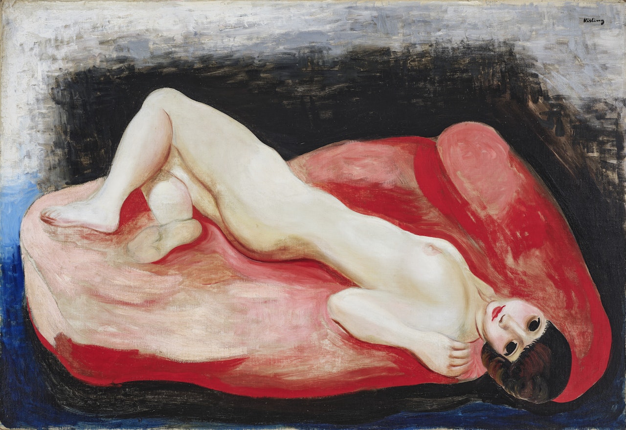 Nu étendu sur un divan rouge by Moïse Kisling