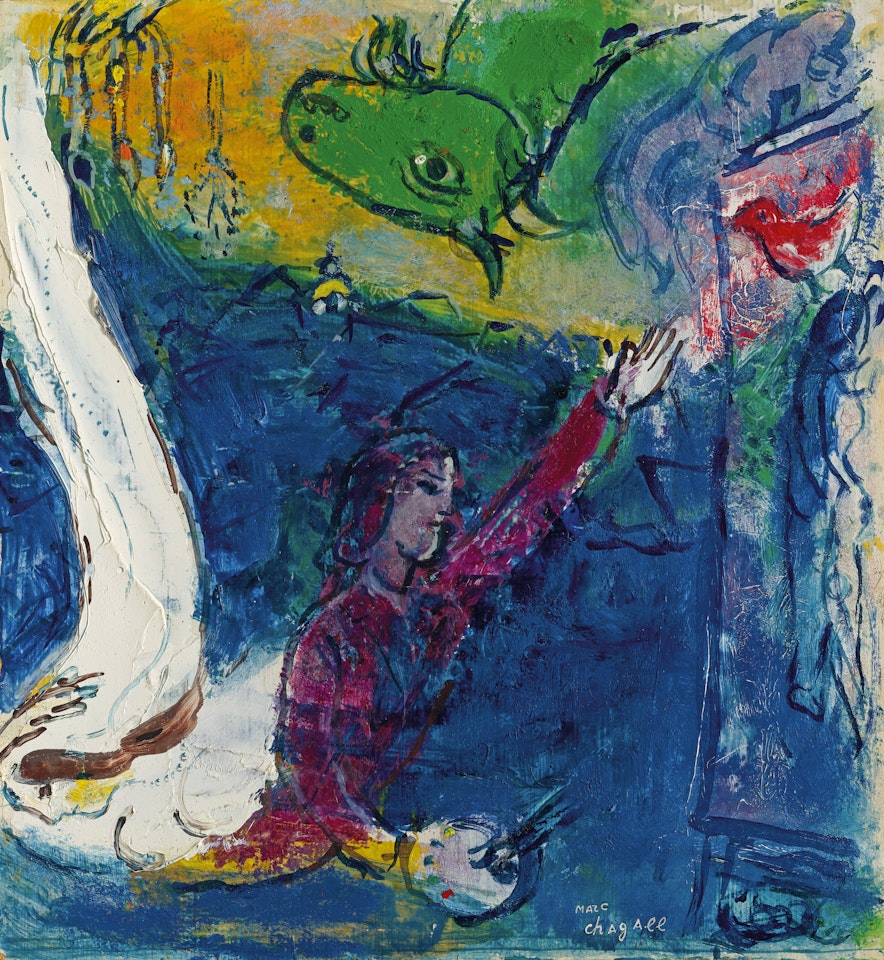 Autoportrait à l"âne vert ou Variante de L"âme de la ville by Marc Chagall