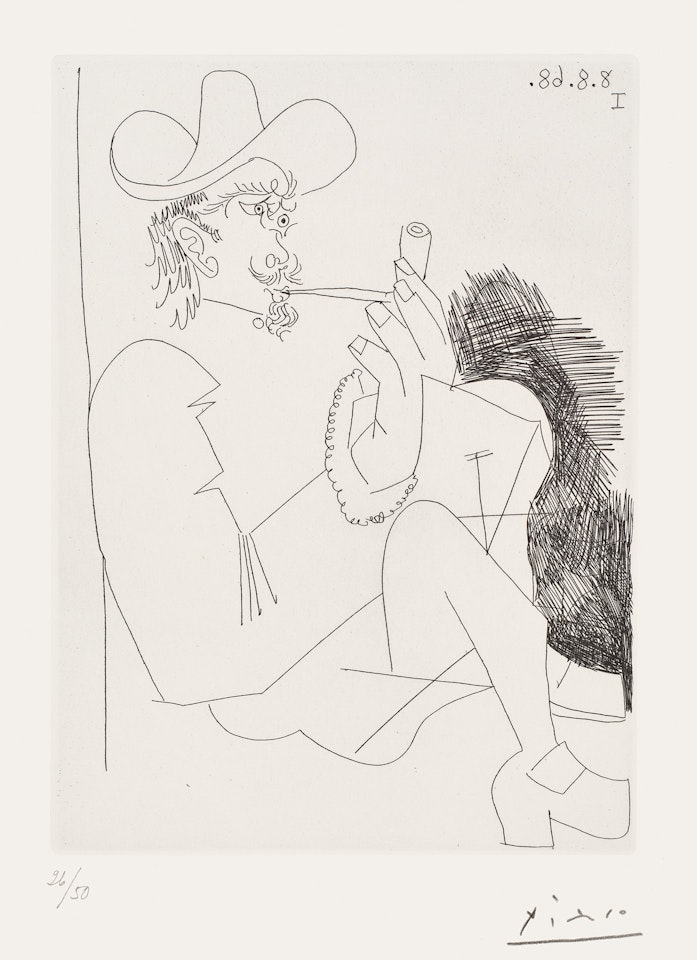 Homme Rembranesque à la pipe (Rembrandtesque Man with Pipe), plate 257 from 347 Series (Bl. 1737, Ba. 1754) by Pablo Picasso