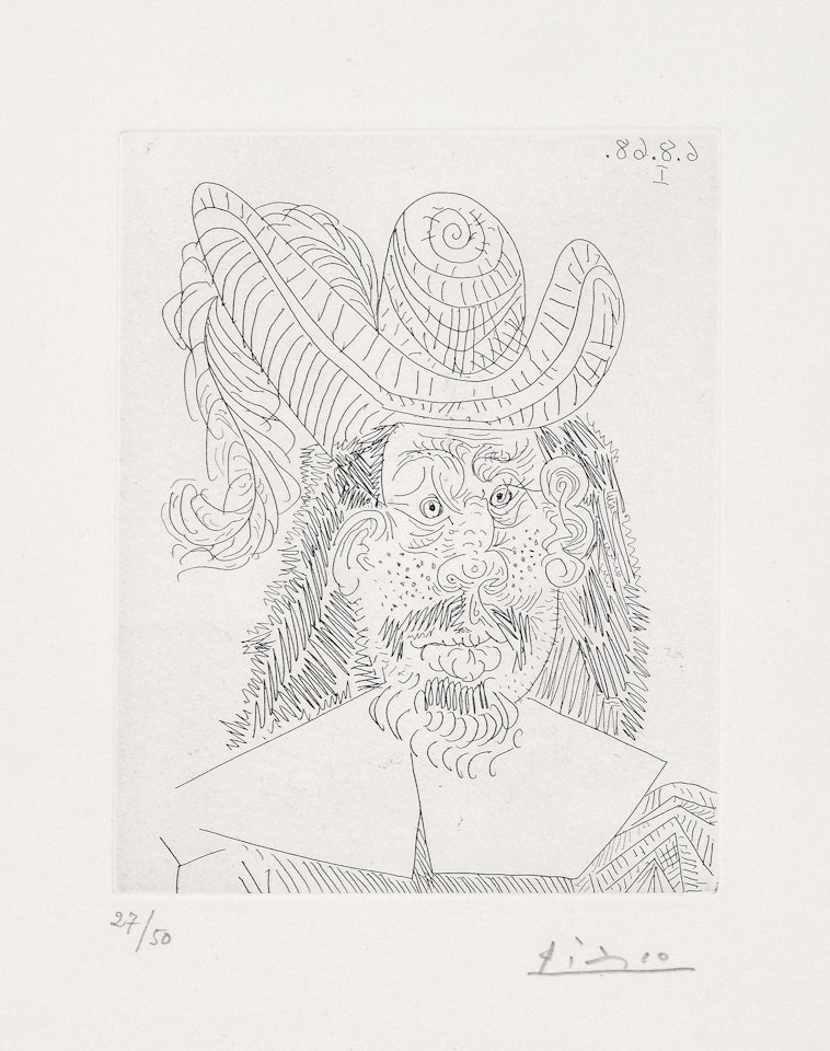 Portrait de "Mousquetaire" vieillissant, au visage couperosé (Portrait of an Aging "Musketeer" with a Blotchy Face), plate 252 from 347 Series (Bl. 1732, Ba. 1749) by Pablo Picasso