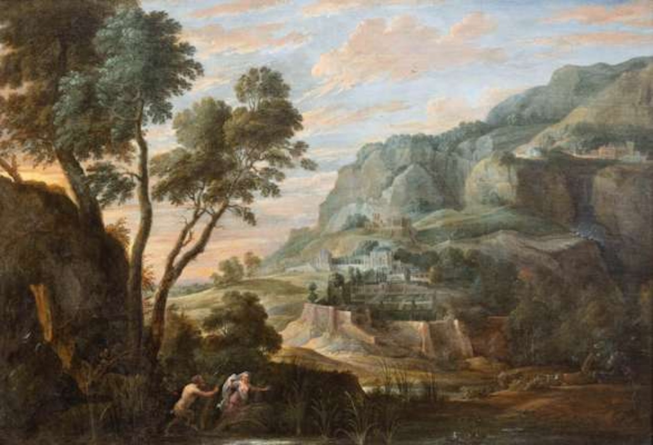 A panoramic mountain landscape with Pan and Syrinx by David Teniers II