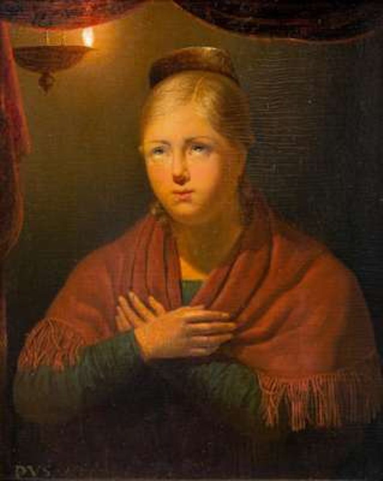 A young woman at candlelight by Petrus van Schendel