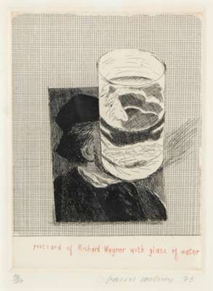 Postcard of Richard Wagner with glass of water by David Hockney