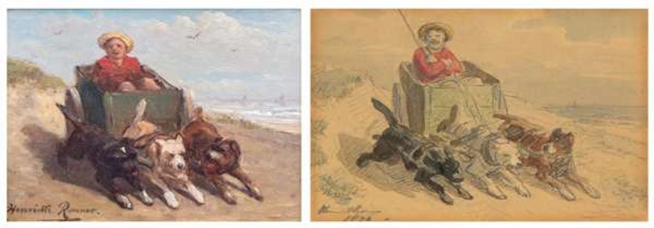 Riding the dog cart in the dunes by Henriette Ronner-Knip