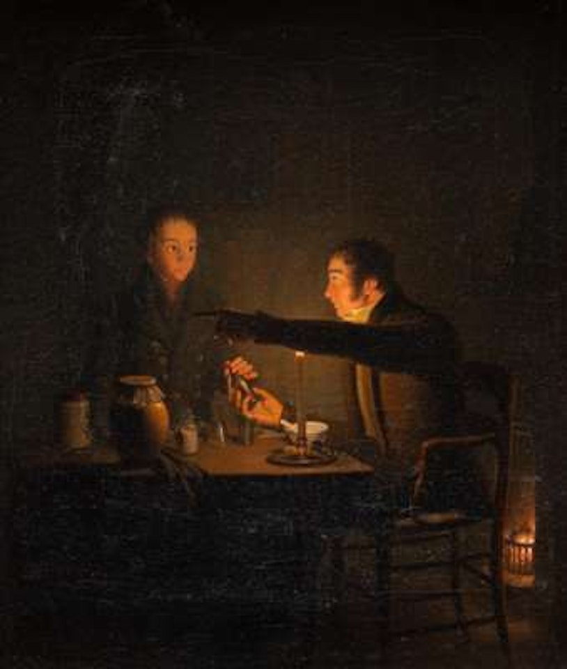 A pharmacist sending his assistent to run an errand by Petrus van Schendel
