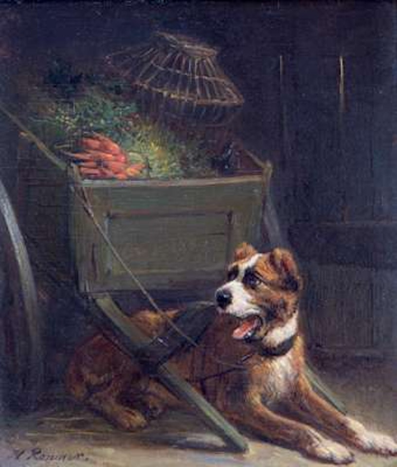 A dog cart with vegetables by Henriette Ronner-Knip