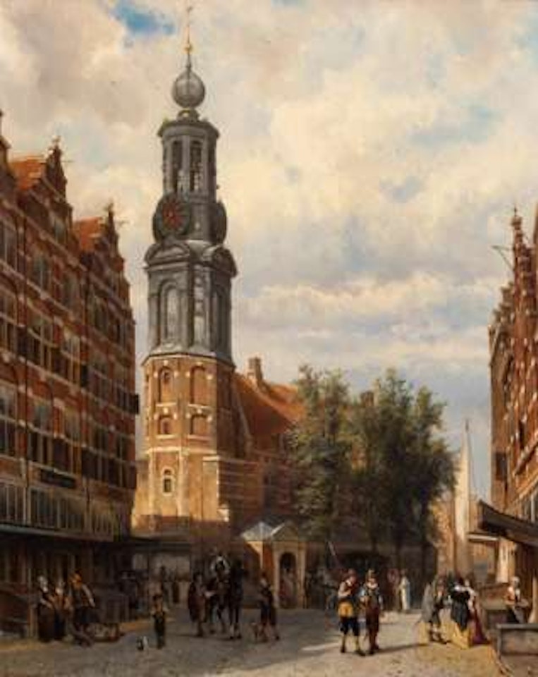 A view of the Munttoren in Amsterdam by Cornelis Springer