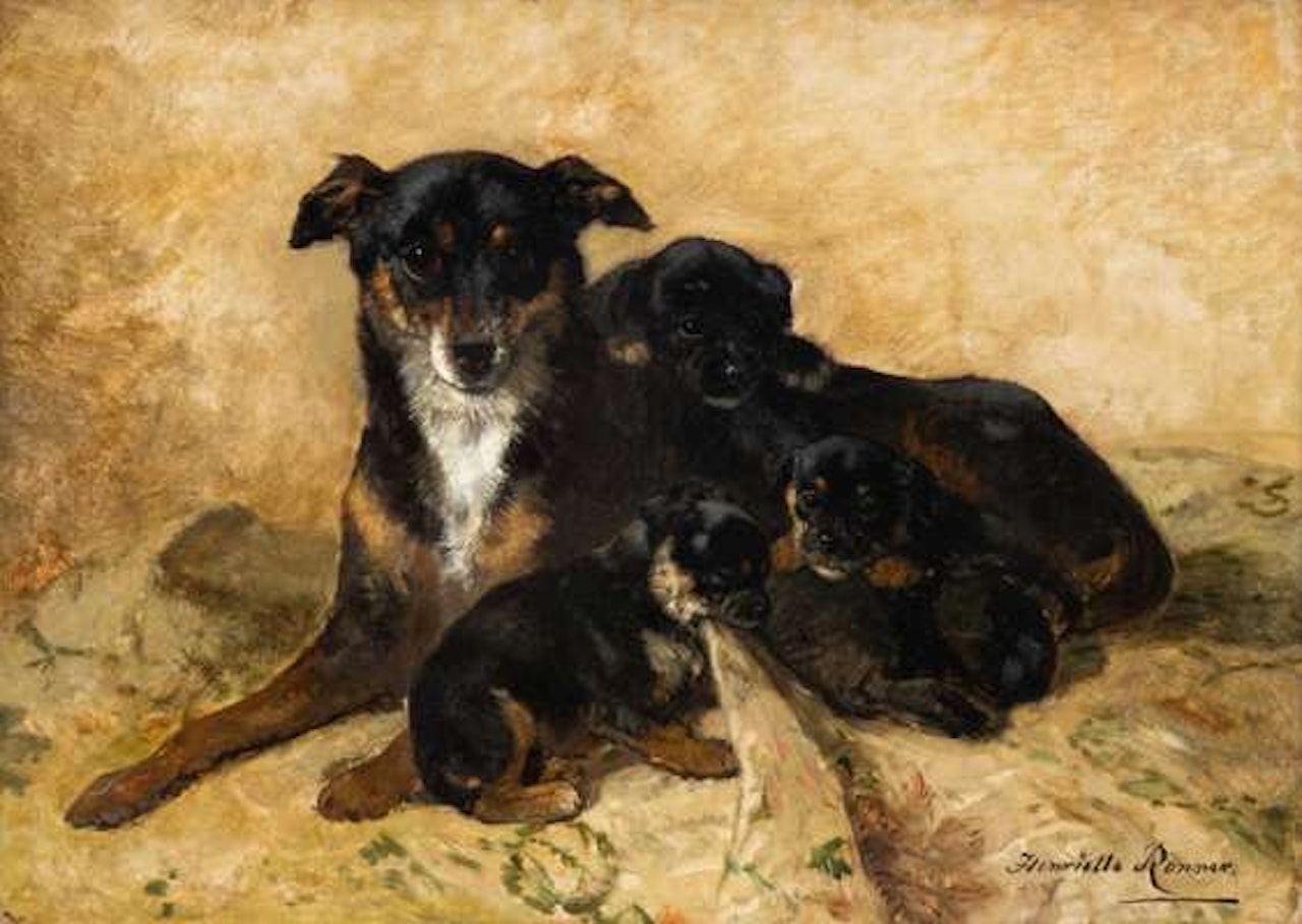 A dog with her puppies by Henriette Ronner-Knip