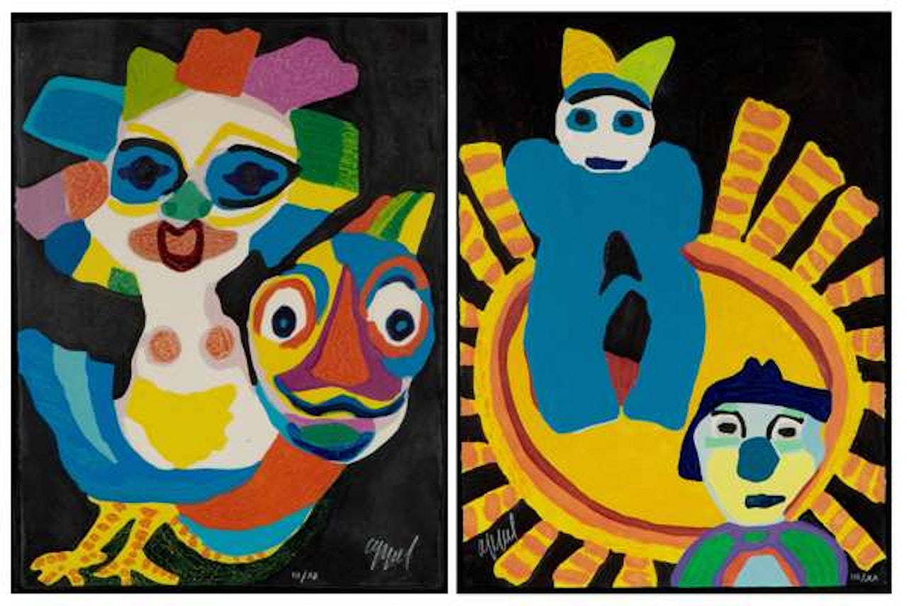 "Soleil Inca" and "Ecuyère en or 18 carats" from the series "Cirque, Miroir du Monde" by Karel Appel
