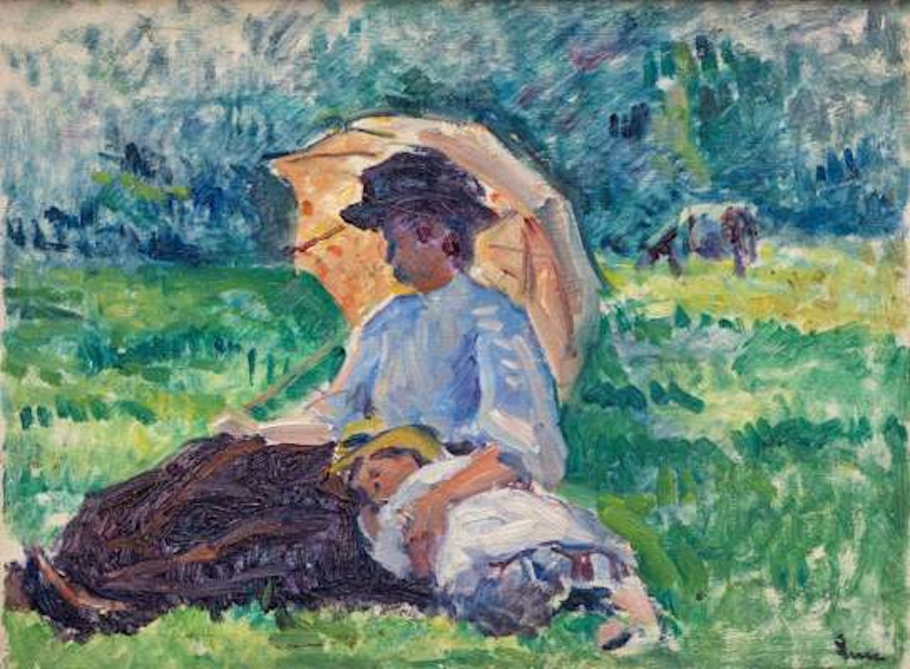 Marguerite resting in the fields of Bessy-sur-Cure, Yonne by Maximilien Luce