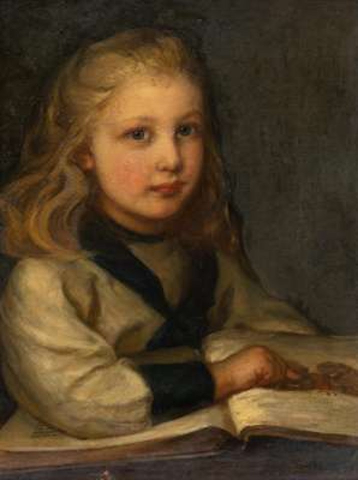 Portrait of a girl with book by Dutch School