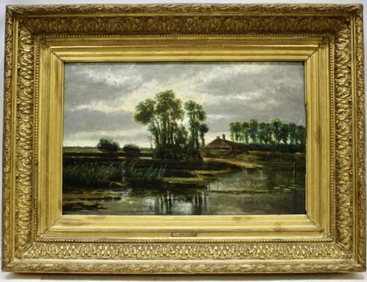Holland landscape with farm on the waterfront by Dutch School