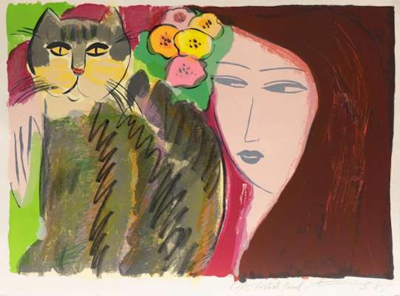 Woman with cat by Walasse Ting