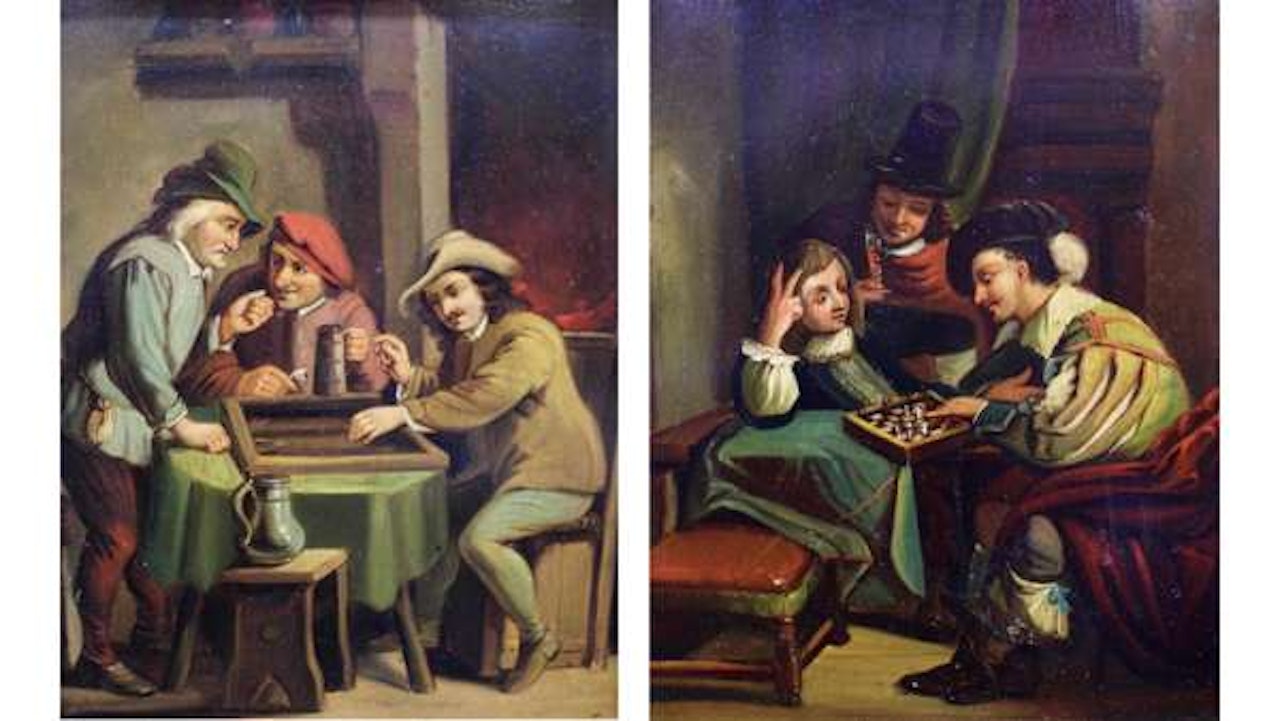 Chess players in interior; Interior with triktrak players by Dutch School