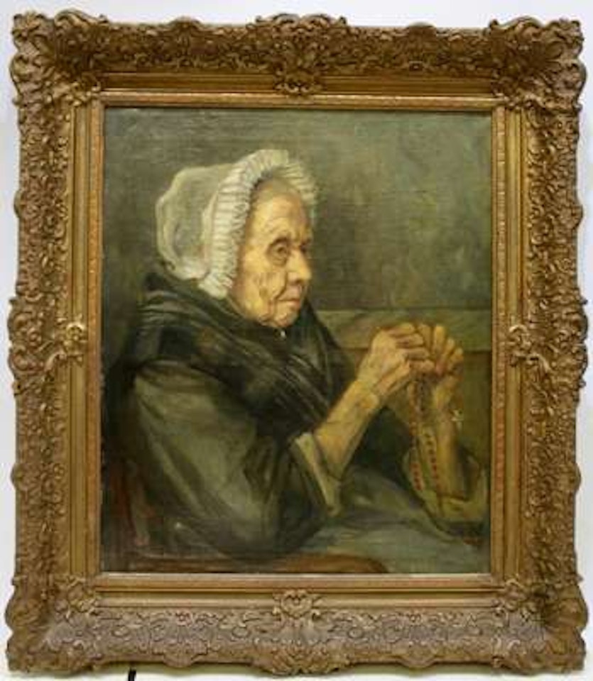 Portrait of a seated old woman with rosary (possibly the artist"s mother) by Dutch School
