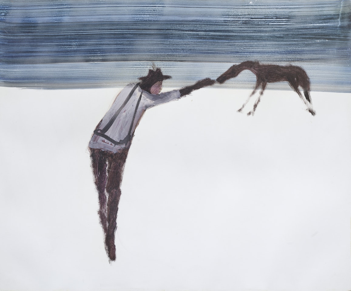 A Man feeding a horse by Sidney Nolan