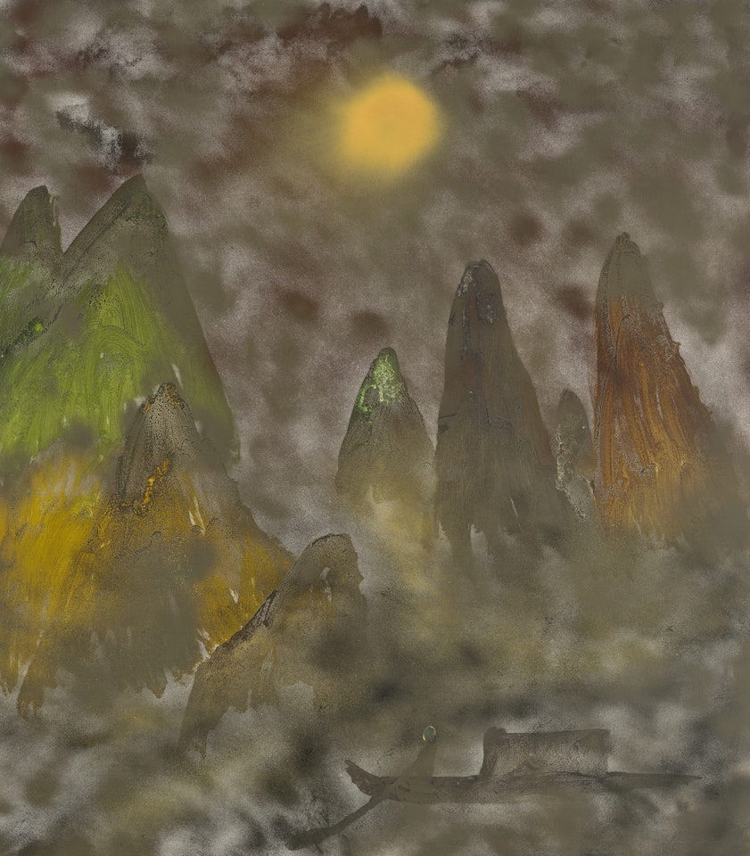 Chinese Mountain Landscape with Boat by Sidney Nolan