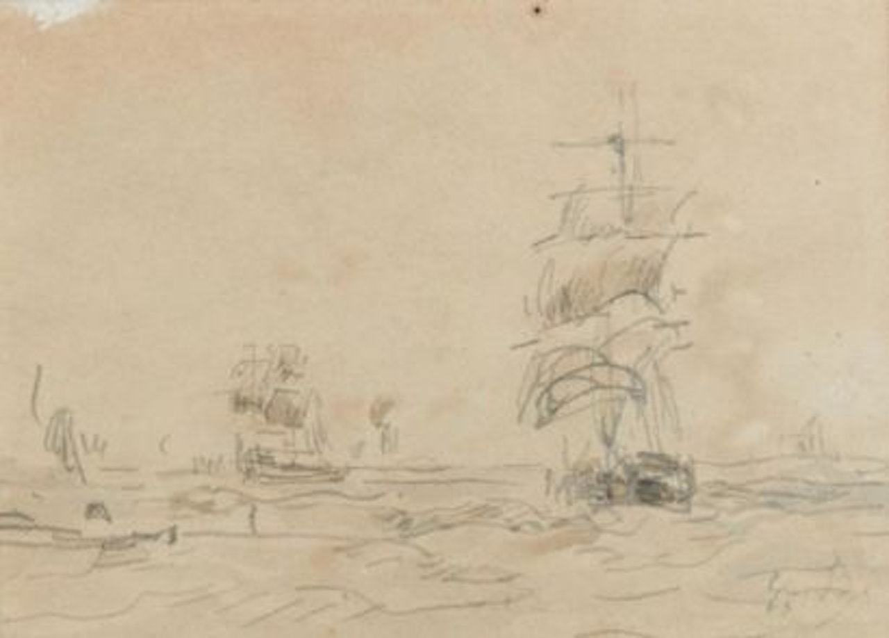 Boats under sail. by Eugène Boudin