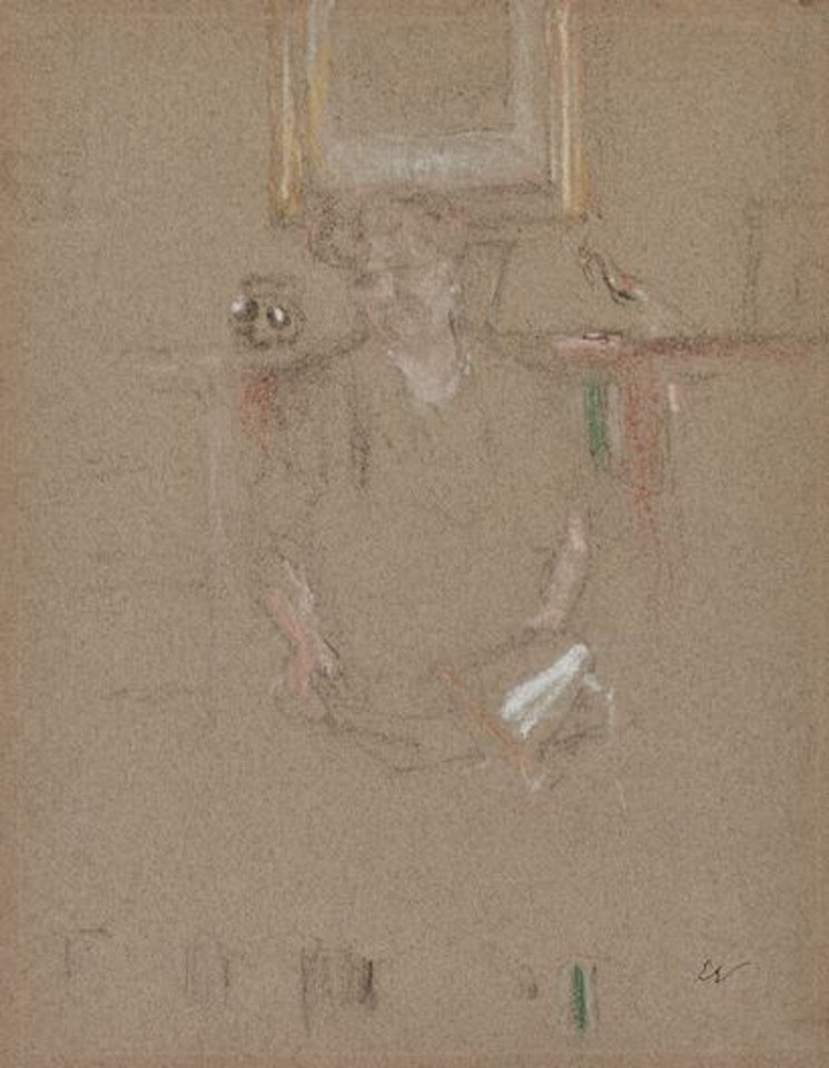 Study for the portrait of Mr. and Mrs. B. Mrs. B. in front of the library by Édouard Vuillard