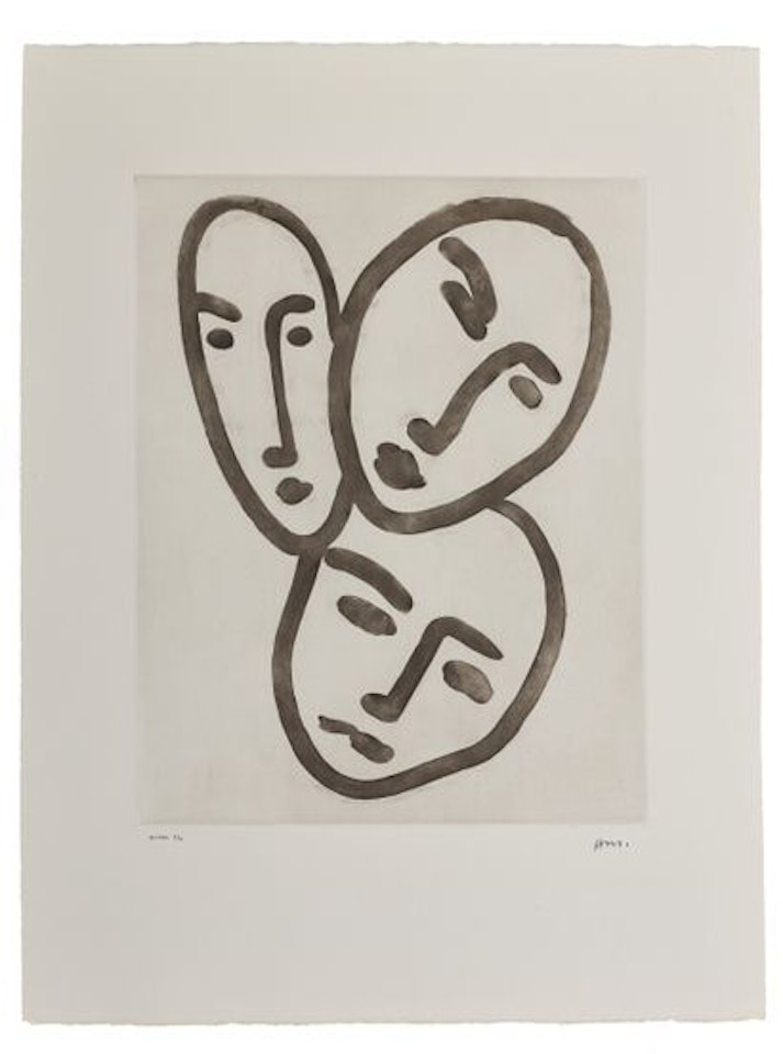 Three heads; To friendship. (Masks of Apollinaire, Matisse and Rouveyre) by Henri Matisse
