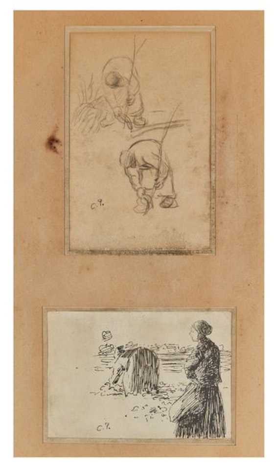 Peasant Women in the Field; Sketches by Camille Pissarro