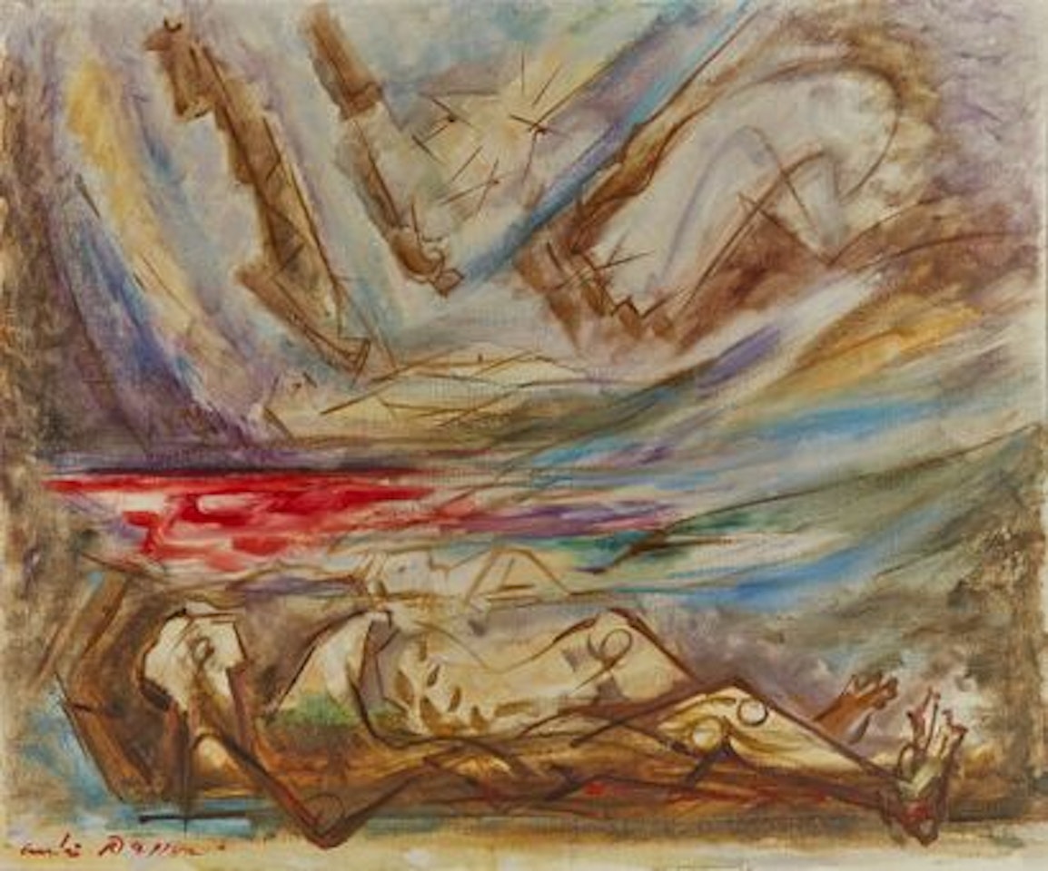 Battlefield wrecks, the sky is their shroud by André Masson