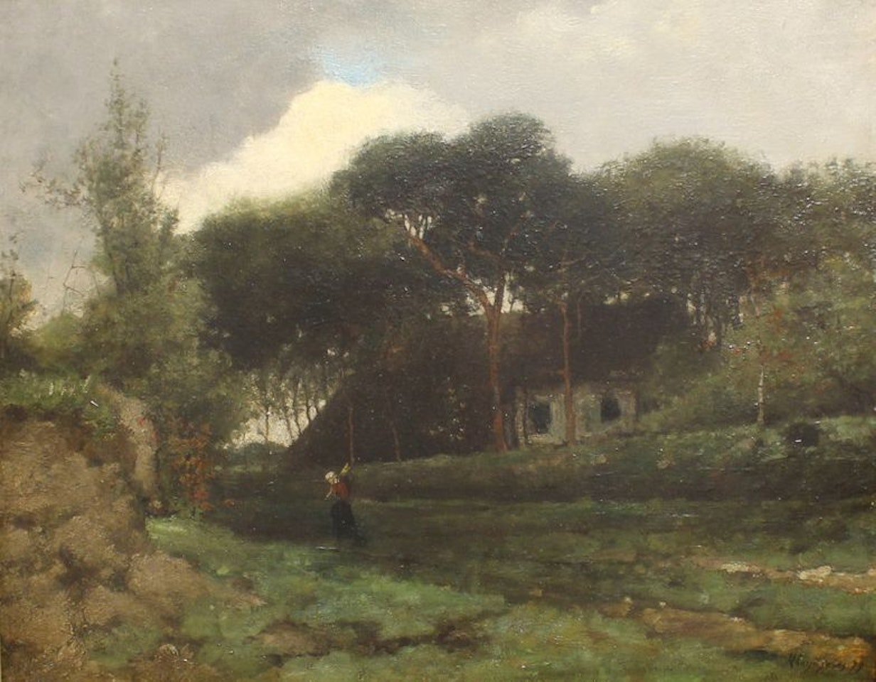 Walker on the path by Henri Harpignies