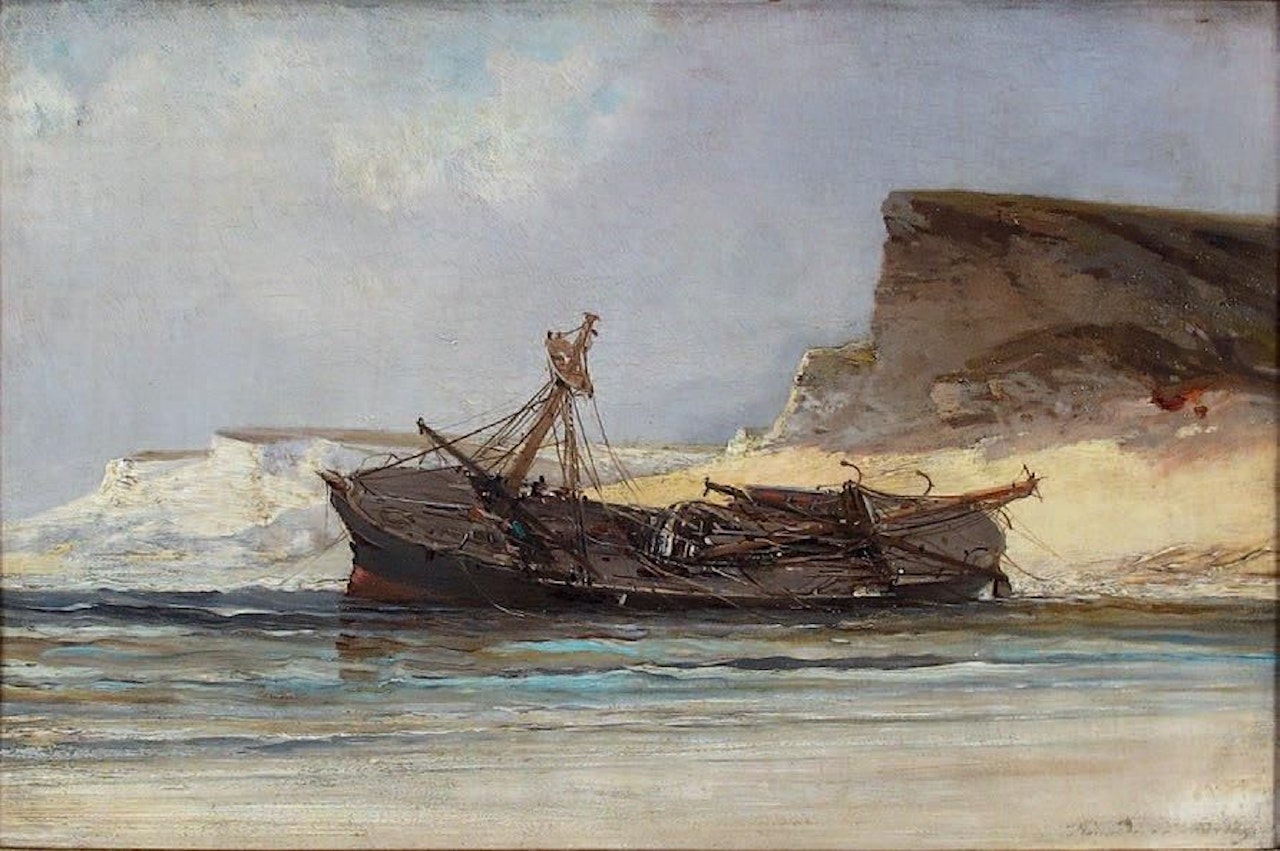 Boat stranded on a beach by Jean Baptiste Henri Durand-Brager