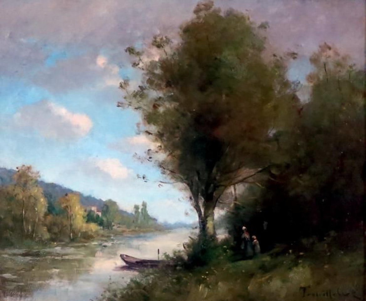 Walkers along the river by Paul Désiré Trouillebert