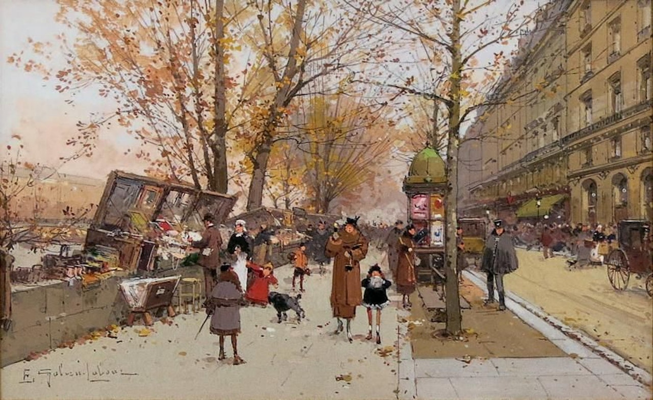 The booksellers at the Châtelet in Paris by Eugene Galien-Laloue