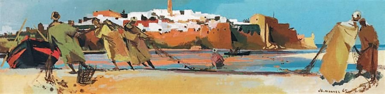 Fishermen in front of the Oudayas (Rabat) by Jean Gaston Mantel
