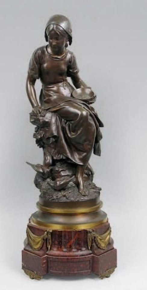 Young peasant woman feeding birds by Mathurin Moreau