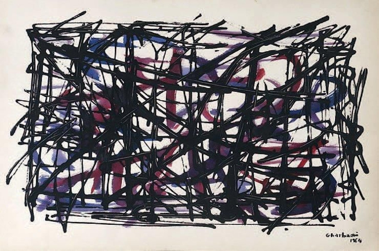 Composition with two mauves by Jilali Gharbaoui